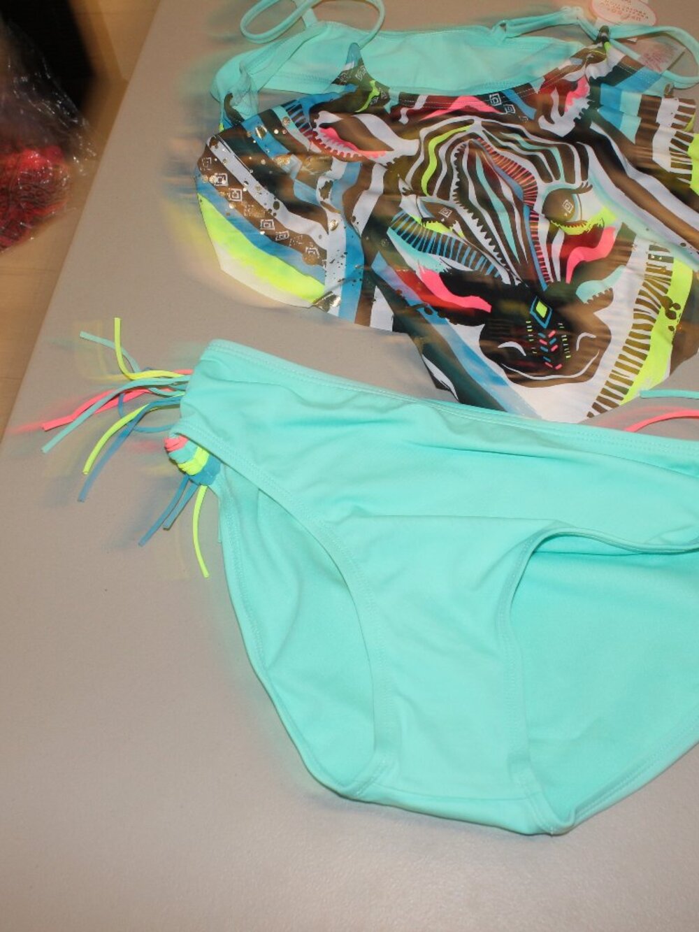 Multi Color Zebra 2 Pcs Justice Bikini Swimsuit Size 16